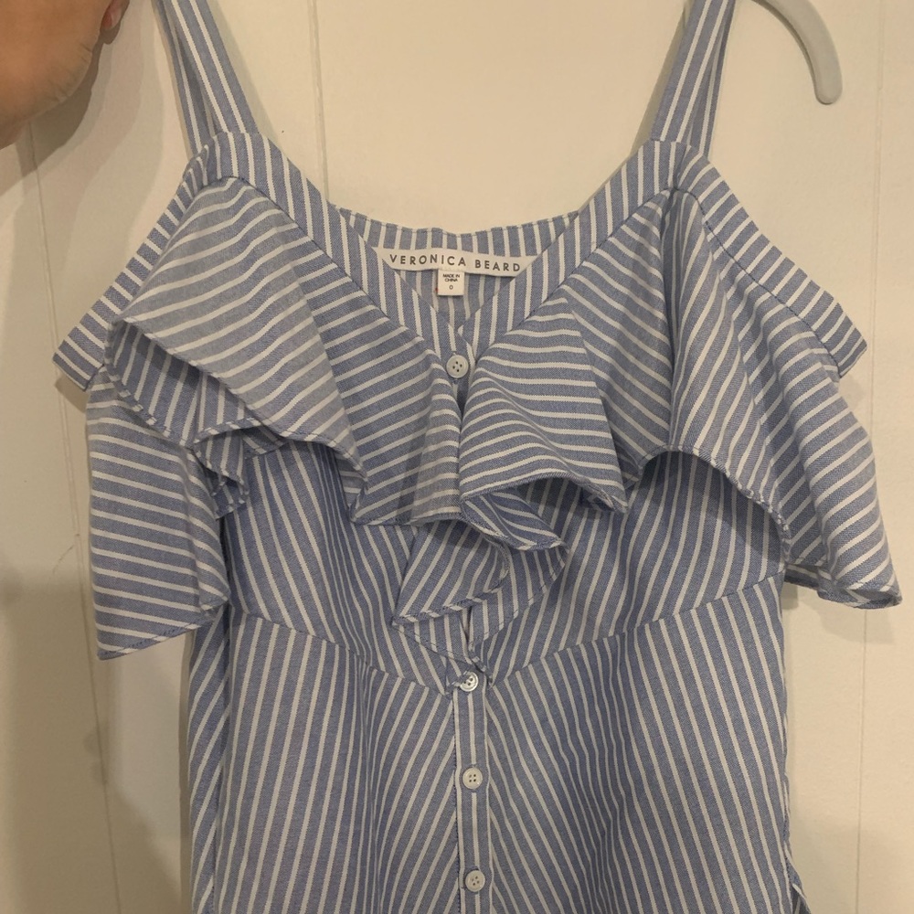 Veronica Beard blue and white stripe top